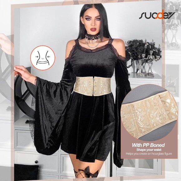 Women's Jacquard Corset Belt Lace Up Bustier Waspie Belt Renaissance White Beige - Picture 4 of 7